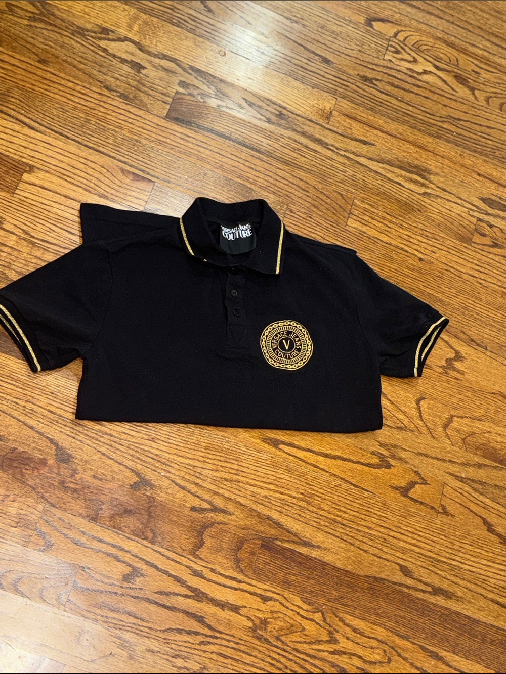 Versace Jeans Collection Men’s Black Polo with Gold Crest SZ:small.  Slim fit